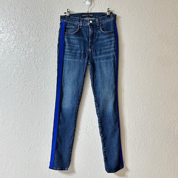Veronica Beard Kate Tuxedo Stripe Skinny Jeans Bright Blue Women 26 - Picture 2 of 10